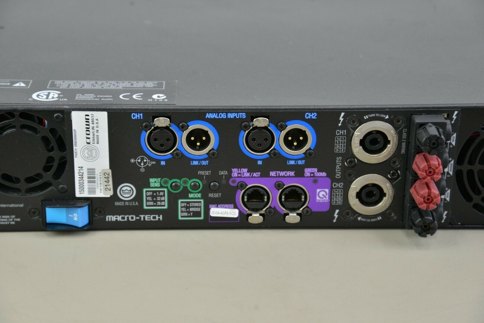  Crown  Macro Tech  5000i Power  Amplifier GMA5000IDP 21442 